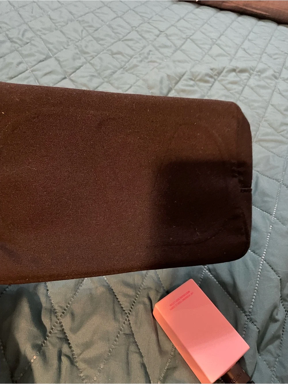 Valentino Black Travel Cosmetic Pouch with Wrist Strap with perfumed lotion